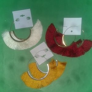 FP Fringe Hoop Earrings ONLY White and Gold Pair